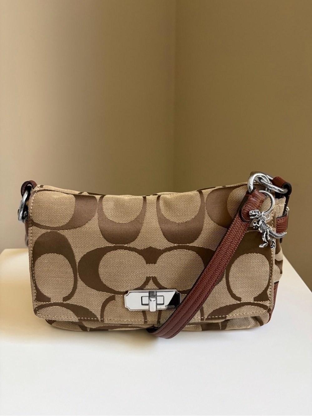 Coach Signature  Canvas Chelsea Turnlock Flap Shoulder Bag